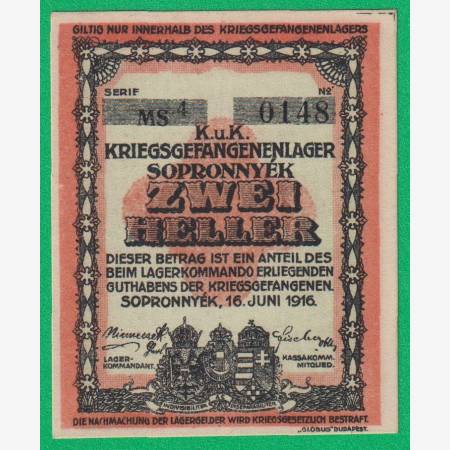 Sopronnyék 2 fillér 1916. MS 4-0148 hadifogolytábor R! Sopronnyék 2 fillér 1916. MS 4-0148 hadifogolytábor R!