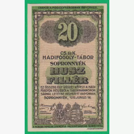Sopronnyék 20 fillér 1916. 3-0952 hadifogolytábor
