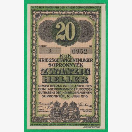 Sopronnyék 20 fillér 1916. 3-0952 hadifogolytábor Sopronnyék 20 fillér 1916. 3-0952 hadifogolytábor