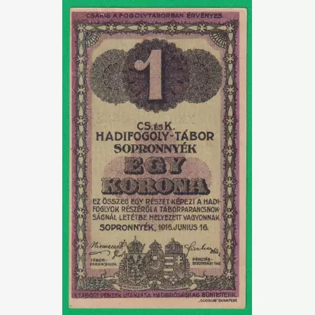 Sopronnyék 1 korona 1916. XXII.-0482 hadifogolytábor