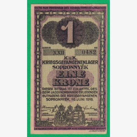 Sopronnyék 1 korona 1916. XXII.-0482 hadifogolytábor Sopronnyék 1 korona 1916. XXII.-0482 hadifogolytábor