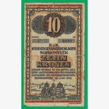 Sopronnyék 10 korona 1916. 4.-0488 hadifogolytábor