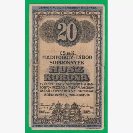 Sopronnyék 20 korona 1916. 5.-0882 hadifogolytábor