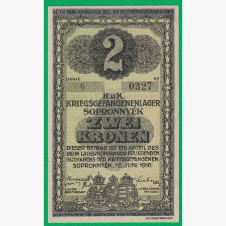 Sopronnyék 2 korona 1916. 6.-0327 hadifogolytábor Sopronnyék 2 korona 1916. 6.-0327 hadifogolytábor