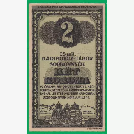 Sopronnyék 2 korona 1916. XXVI.-0203 hadifogolytábor