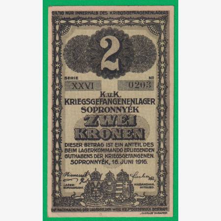 Sopronnyék 2 korona 1916. XXVI.-0203 hadifogolytábor Sopronnyék 2 korona 1916. XXVI.-0203 hadifogolytábor