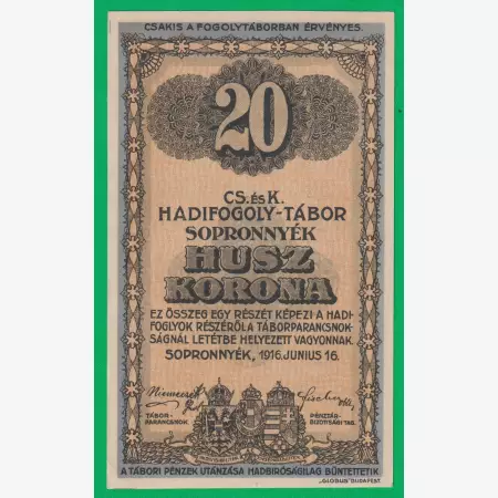 Sopronnyék 20 korona 1916. 2.-0431 hadifogolytábor