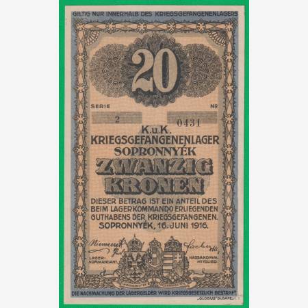 Sopronnyék 20 korona 1916. 2.-0431 hadifogolytábor Sopronnyék 20 korona 1916. 2.-0431 hadifogolytábor