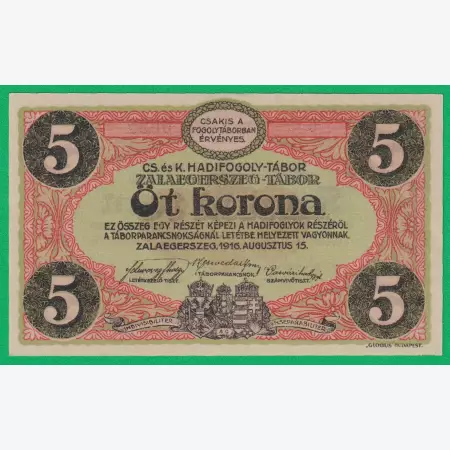 Zalaegerszeg 5 korona 1916. 9.-0632 hadifogolytábor