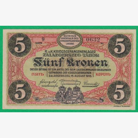 Zalaegerszeg 5 korona 1916. 9.-0632 hadifogolytábor