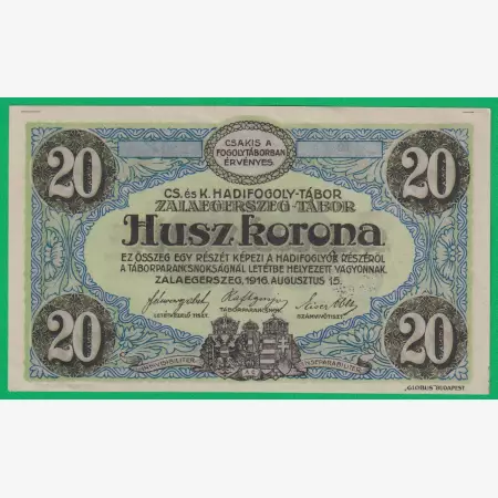 Zalaegerszeg 20 korona 1916. 10.-0854 hadifogolytábor bélyegzett