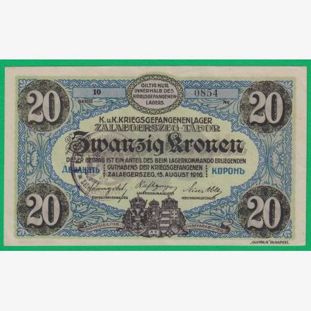 Zalaegerszeg 20 korona 1916. 10.-0854 hadifogolytábor bélyegzett Zalaegerszeg 20 korona 1916. 10.-0854 hadifogolytábor bélyegzett