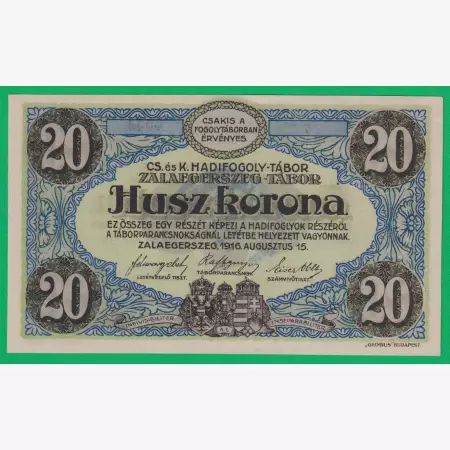 Zalaegerszeg 20 korona 1916. 7.-0044 hadifogolytábor bélyegzett