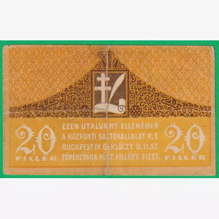 Központi Sajtóvállalat Rt. 20 Fillér 1919.