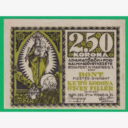 Amatőrök Forgalmi Szövetkezete 2,50 Korona Bon 1920.