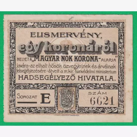 Magyar Nők Korona alapja 1 Korona  1919.