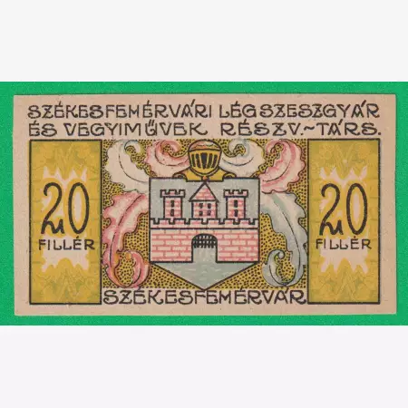 Székesfehérvári Légszeszgyár Rt. 20 Fillér 1921.