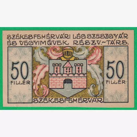 Székesfehérvári Légszeszgyár Rt. 50 Fillér 1921.
