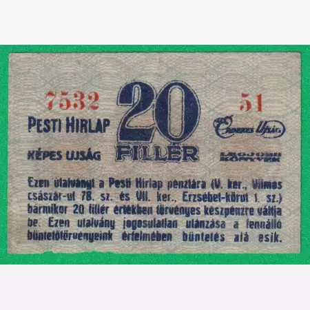 Pesti Hírlap Érdekes Újság 20 Fillér 1919.