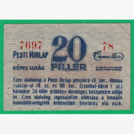 Pesti Hírlap Érdekes Újság 20 Fillér 1919.