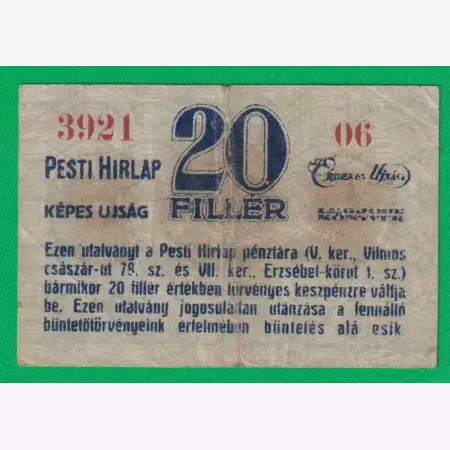 Pesti Hírlap Érdekes Újság 20 Fillér 1919.