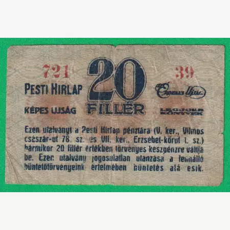 Pesti Hírlap Érdekes Újság 20 Fillér 1919.