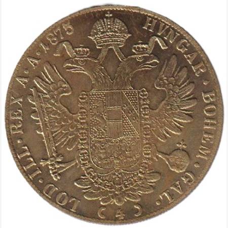 4 dukát 1875. aranyozott bronz Replika (L) 4 dukát 1875. aranyozott bronz Replika (L)