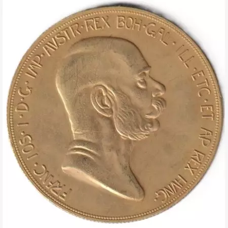 100 Korona 1908. aranyozott bronz Replika   (L)