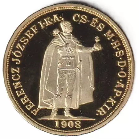 100 Korona 1908. aranyozott bronz Replika   (L)