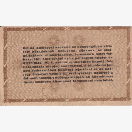 Adójegy 10.000 Adópengőről 1946.  D 24 vizjel  ferde hátlapi nyomat