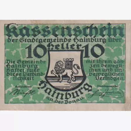 Hainburg ad. Donau 10 heller 1920.
