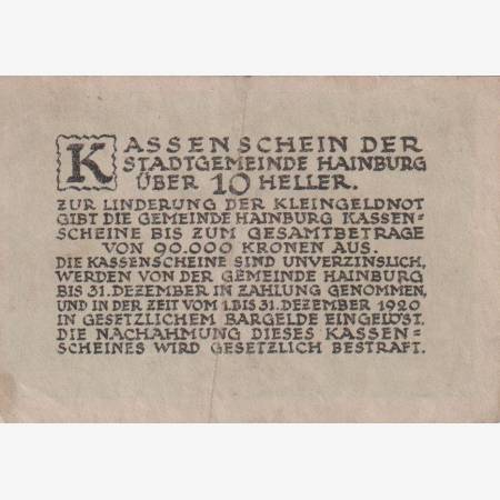 Hainburg ad. Donau 10 heller 1920. Hainburg ad. Donau 10 heller 1920.