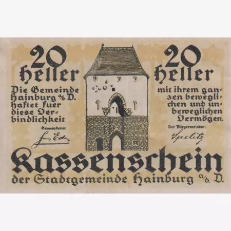 Hainburg ad. Donau 20 heller 1920.