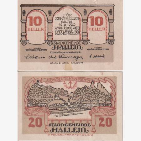 Hallein 10 és 20 heller 1920.