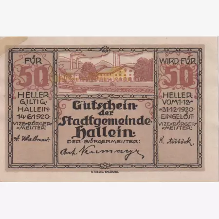 Hallein 50 heller 1920.