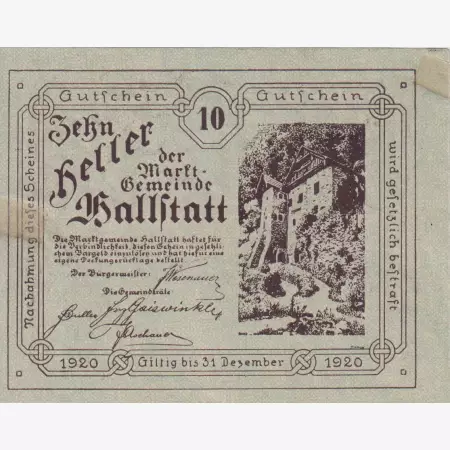 Hallstatt 10 heller 1920.