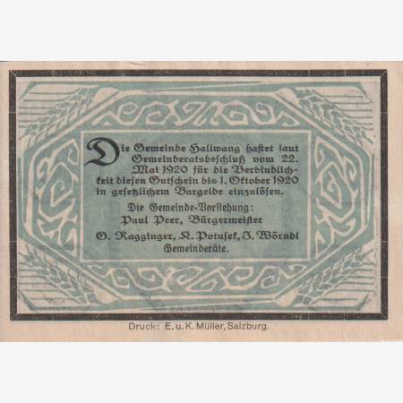 Hallwang 50 heller 1920.