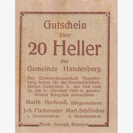 Handenberg 20 heller 1920. Handenberg 20 heller 1920.