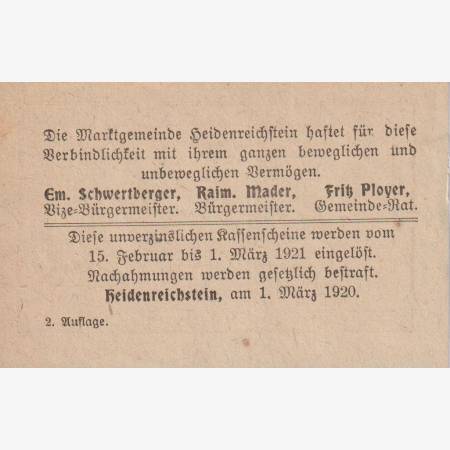 Heidenreichstein 50 heller 1920. 2.kiadás Heidenreichstein 50 heller 1920. 2.kiadás