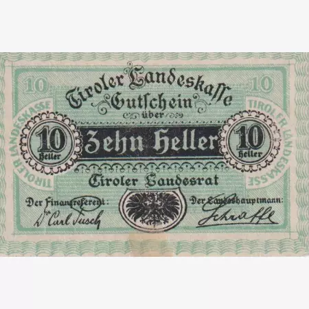Innsbruck landes Kassen 10 heller 1920.