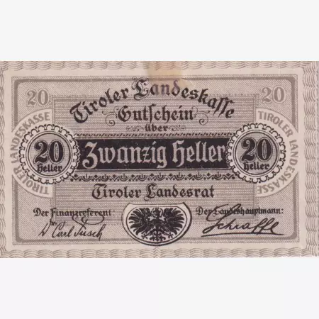 Innsbruck landes Kassen 20 heller 1920.