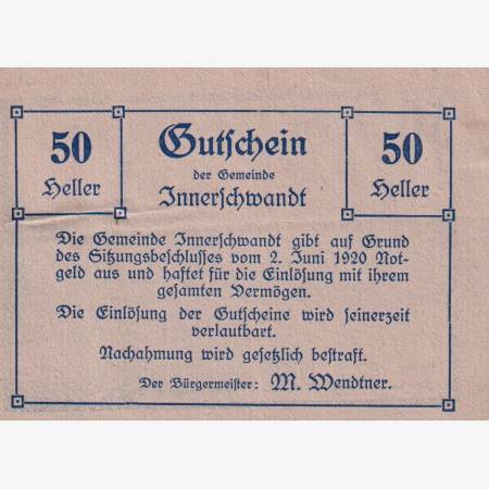 Innerschwandt 50 heller 1920.