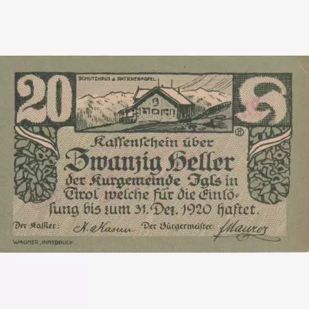 Igls in Tirol 20 heller 1920.