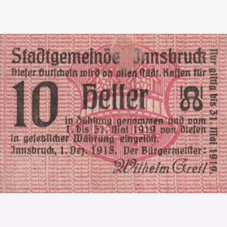 Innsbruck 1918. 10 heller 1918.