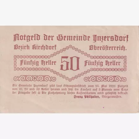 Inzersdorf 50 heller 1920.