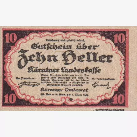 Kärntner Landeskasse 10 heller 1920.