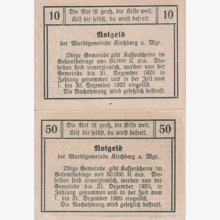 Kirchberg am Wagram 10 és 50 heller 1920. Kirchberg am Wagram 10 és 50 heller 1920.