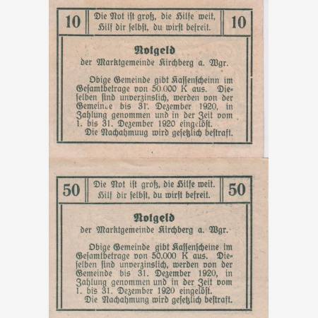 Kirchberg am Wagram 10 és 50 heller 1920. Kirchberg am Wagram 10 és 50 heller 1920.