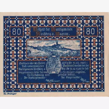 Kirchberg am Wagram 80 heller 1920.