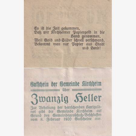 Kircheim 10 és 20 heller 1920. Kircheim 10 és 20 heller 1920.